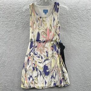 Women Abstract Sleeveless Dress XS Artsy Modern Casual Summer Flowy Resort